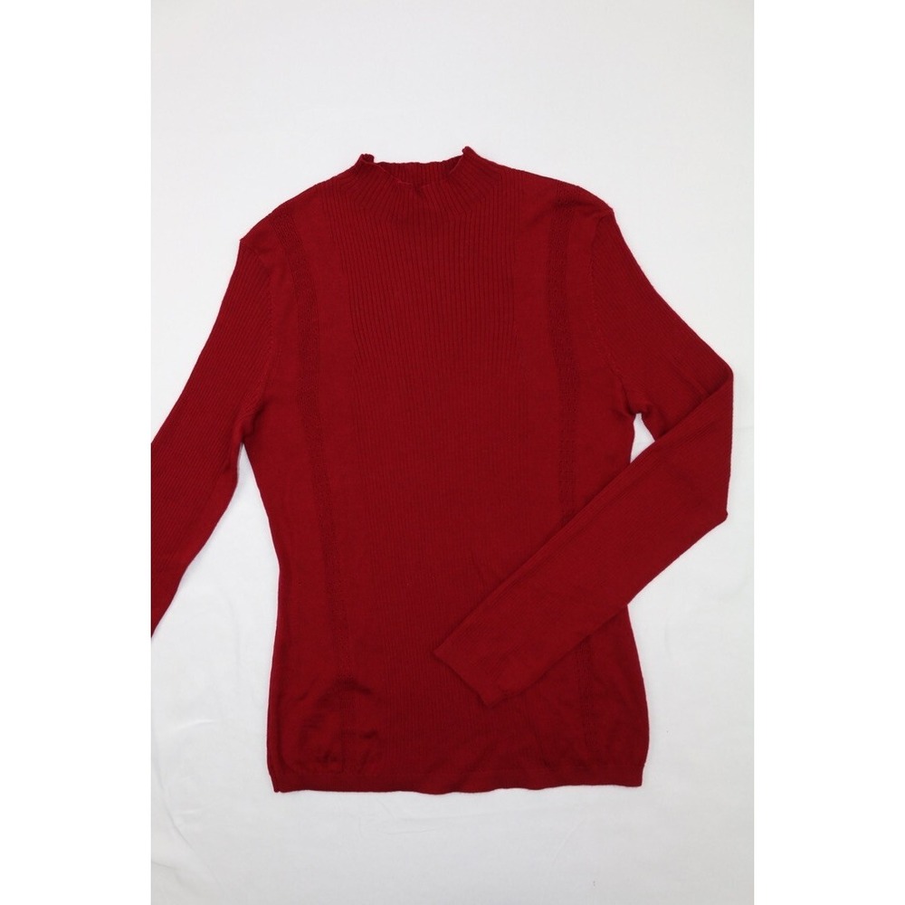 Elie Tahari Raspberry Mock Neck Ribbed Sweater Top Merino Wool Sz S - Picture 6 of 12